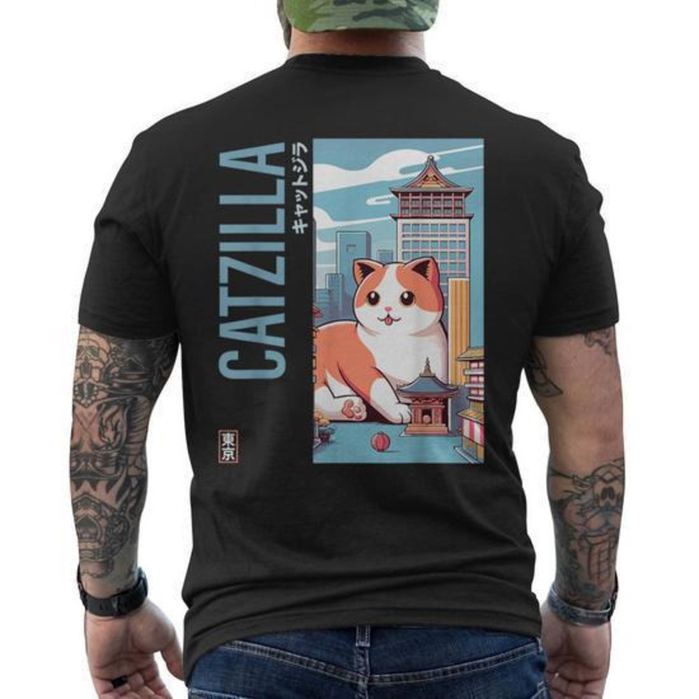 Catzilla Japanese Cat Kawaii Parody Catzilla T Shirt Back Print